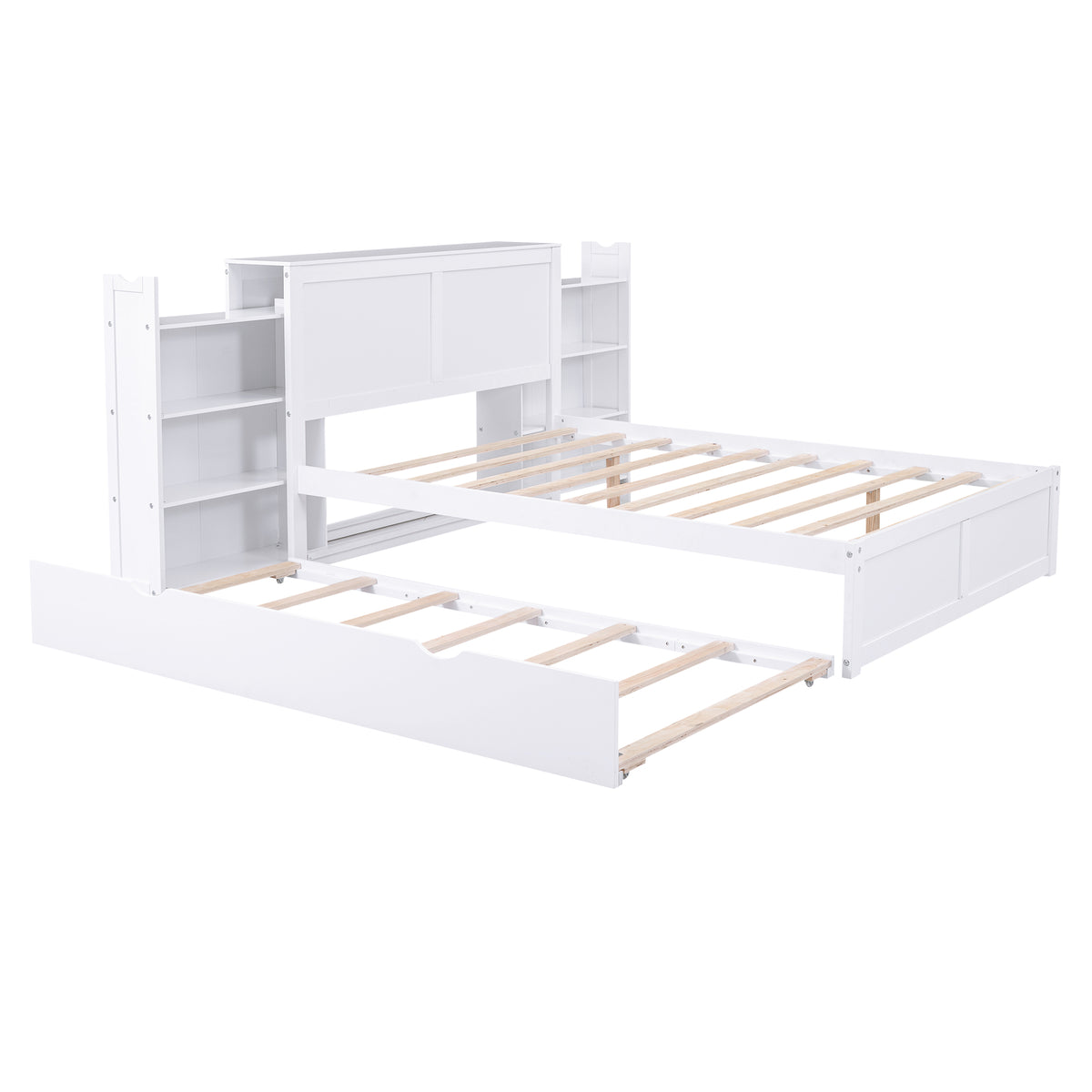 Full Storage Platform Bed with Trundle White