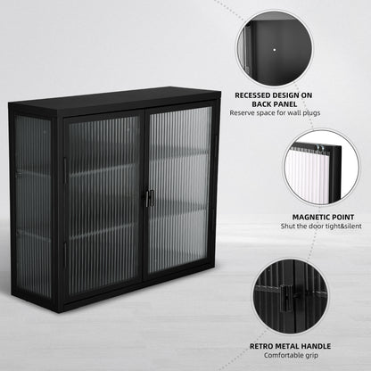Retro Double Glass Wall Cabinet with Detachable Shelves White