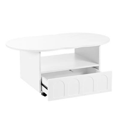 Cream Coffee Table with Storage Drawers – White