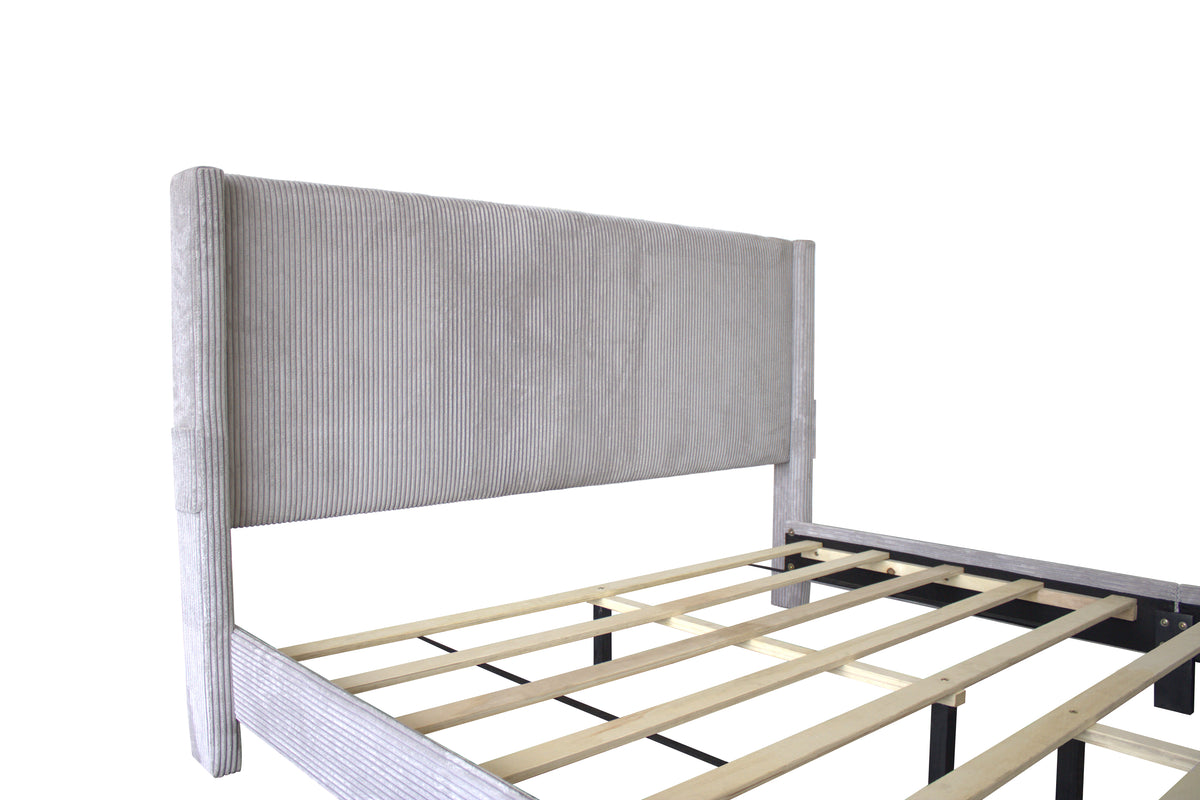 Velvet Queen Bed with Drawers Gray
