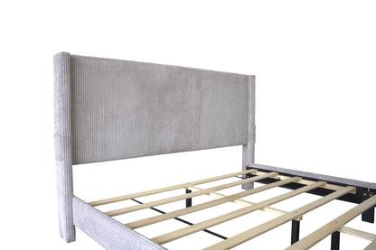Velvet Queen Bed with Drawers Gray