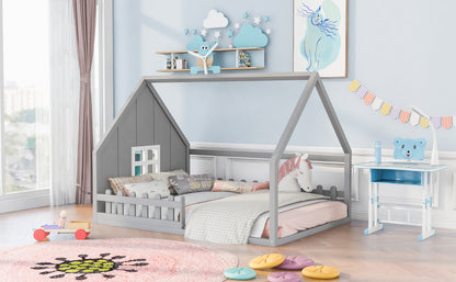 Full House Bed with Window Gray