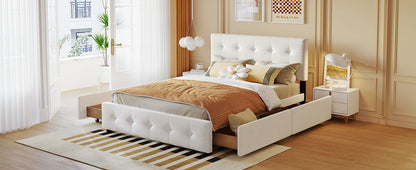 Upholstered Platform Bed Queen Linen