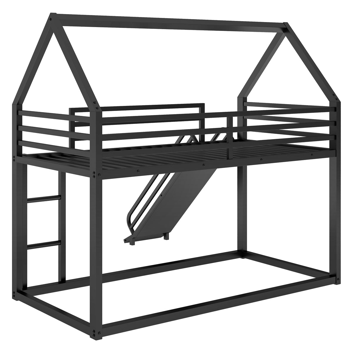 House Twin Bunk Bed with Ladder Black
