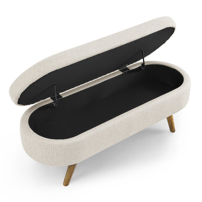 Oval Lift-Top Storage Ottoman – Beige