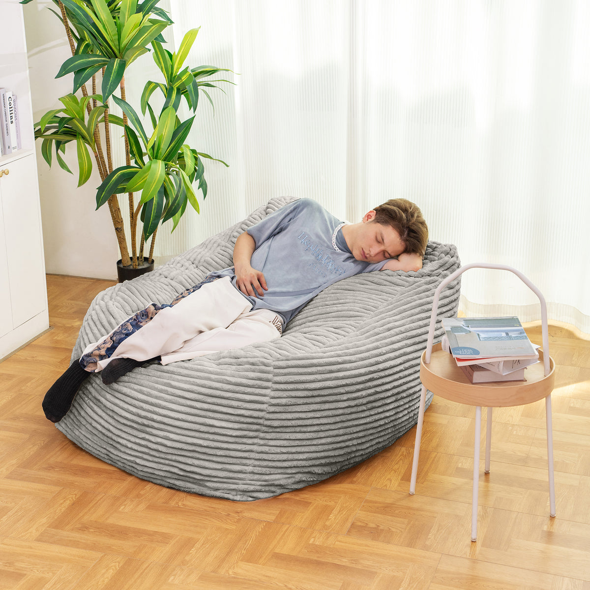Grey Faux Fur Bean Bag Chair