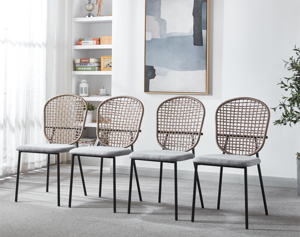 Black & Gray Woven Dining Chair Set (4 pcs)