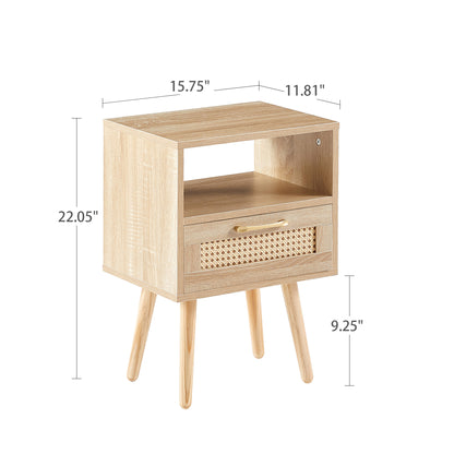 Rattan End Table with Drawer Natural Finish