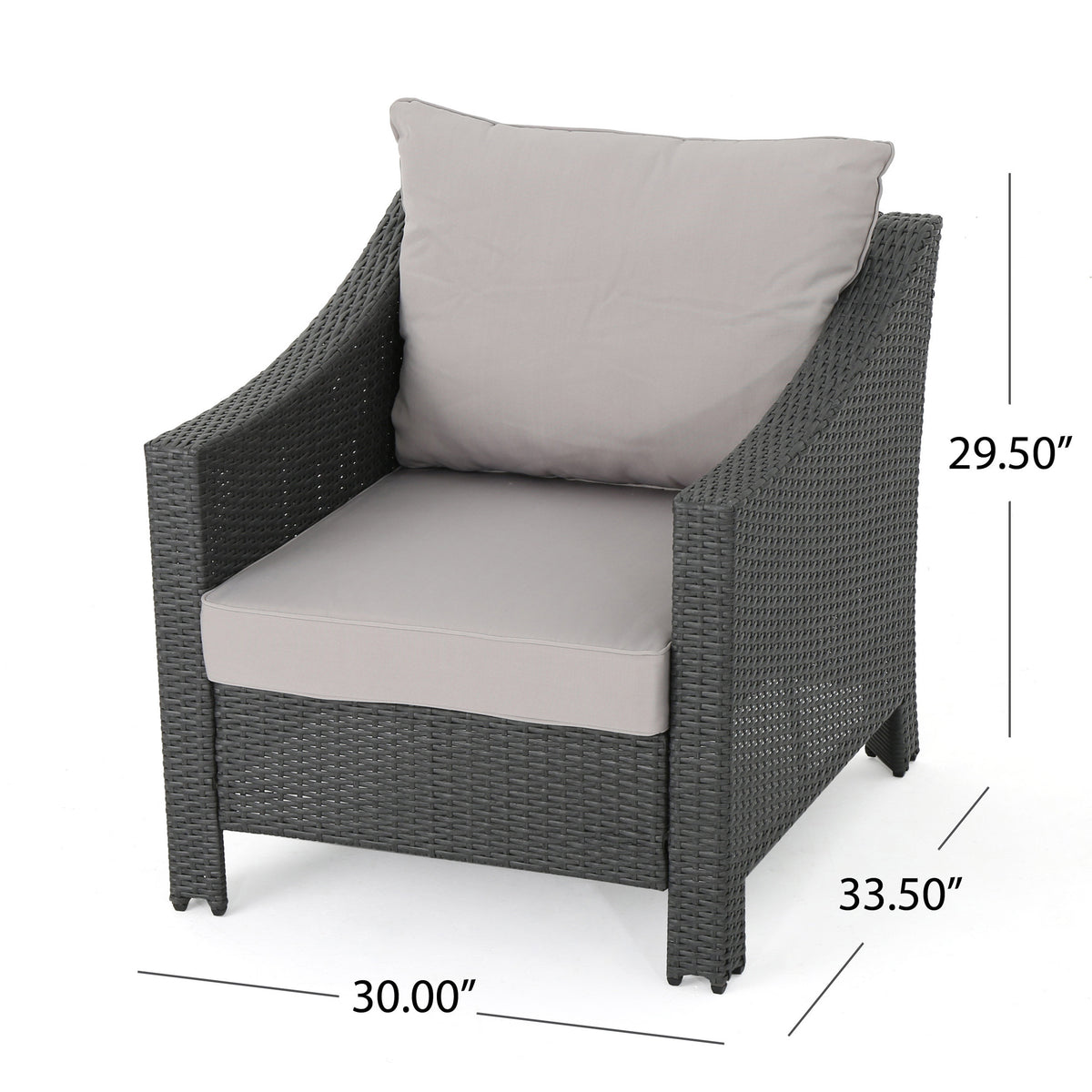 Grey PE Wicker Outdoor Club Chairs – Set of 2 with Cushions
