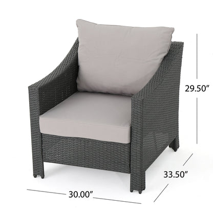 Grey PE Wicker Outdoor Club Chairs – Set of 2 with Cushions