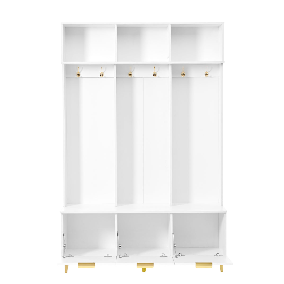 Luxury Storage Hall Bench with Gold Hooks Gray