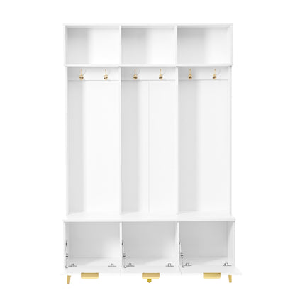 Luxury Storage Hall Bench with Gold Hooks Gray