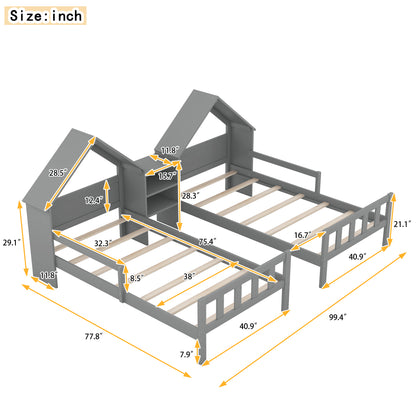 Double Twin Platform Bed Gray