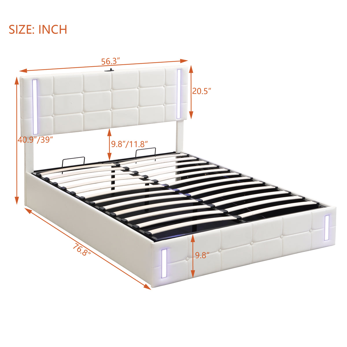 Full Hydraulic Storage Bed – White Finish