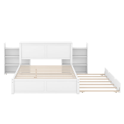 Queen Storage Platform Bed with Trundle White