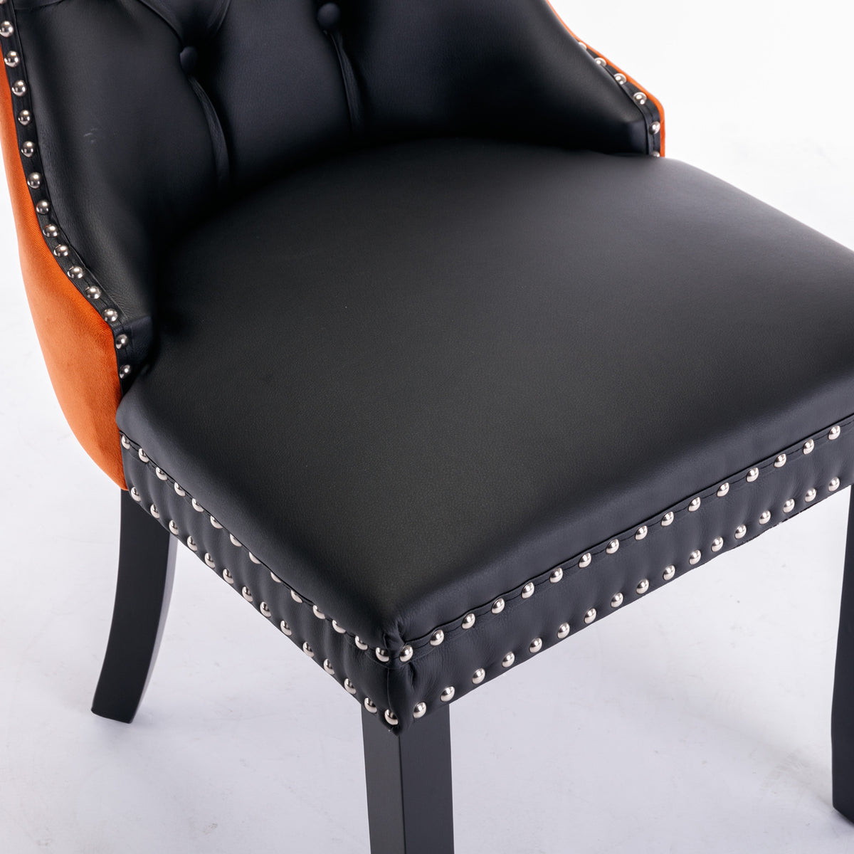 Nikki Tufted Linen Dining Chair Set (2 pcs) – Black and Orange