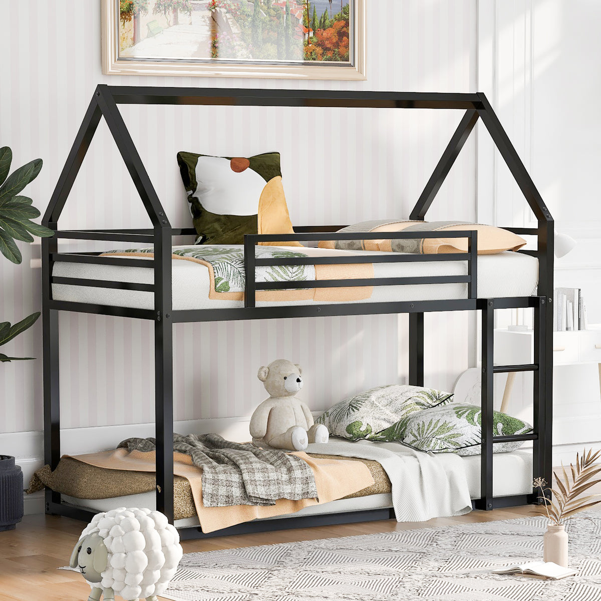 Twin House Bunk Bed Black