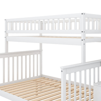 Twin Over Full Bunk Bed with Staircase White