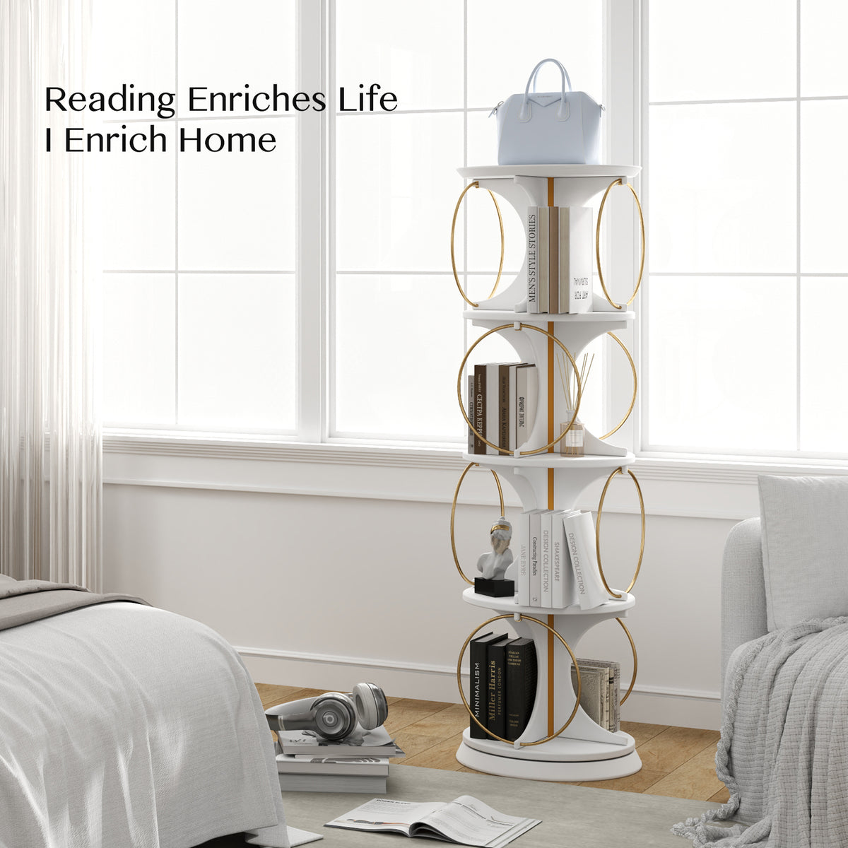 4-Layer Floor Display Shelf with 360° Rotation