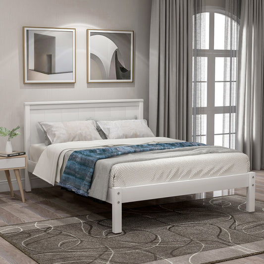 Twin Platform Bed with Headboard White