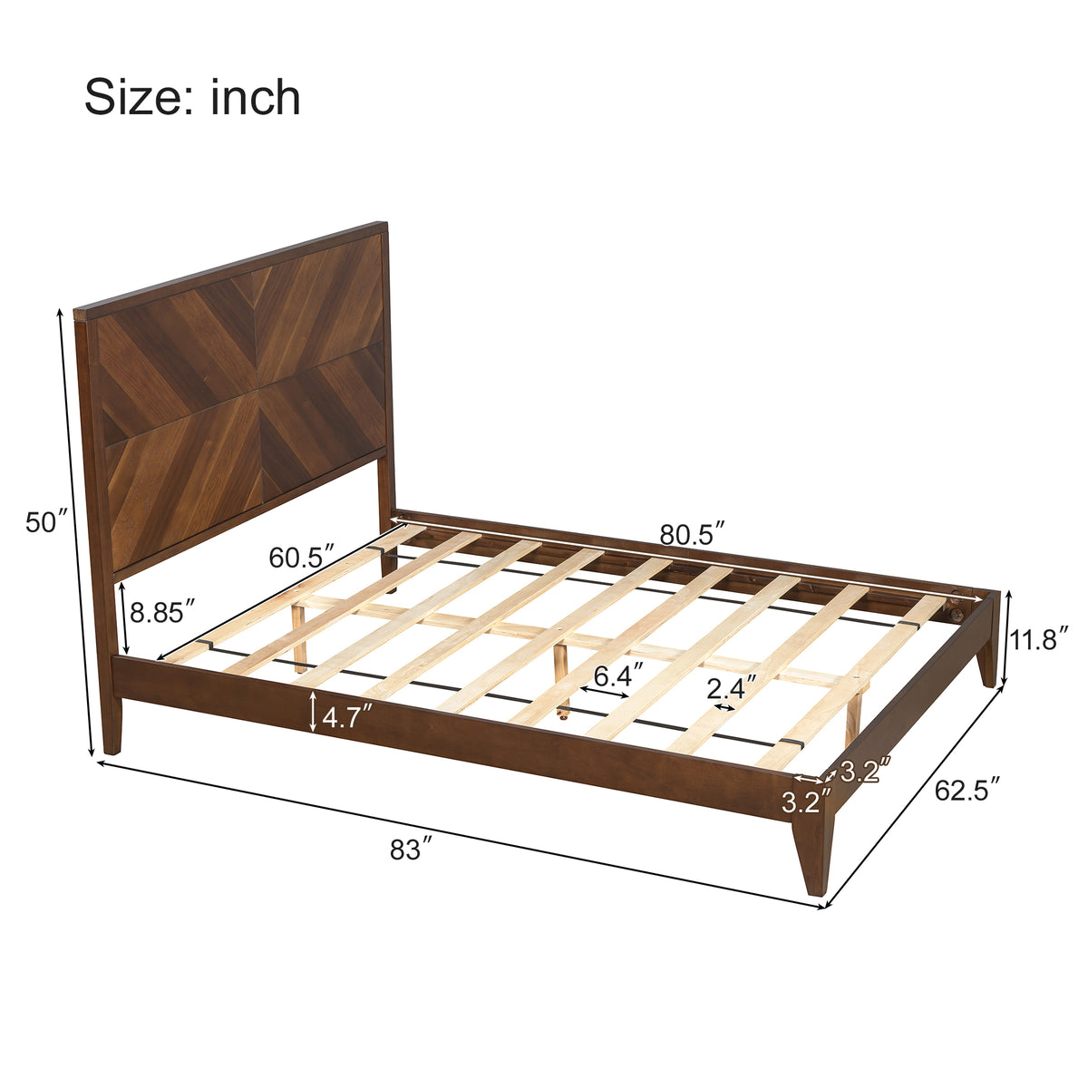 Mid-Century Platform Bed Walnut Queen
