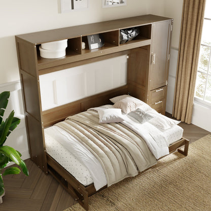 Antique Grey Murphy Bed with Storage Drawers