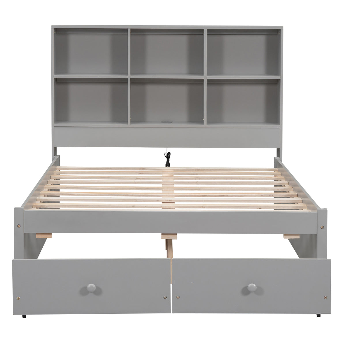 Full Platform Bed with Headboard and Drawers Gray