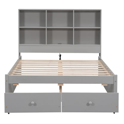 Full Platform Bed with Headboard and Drawers Gray