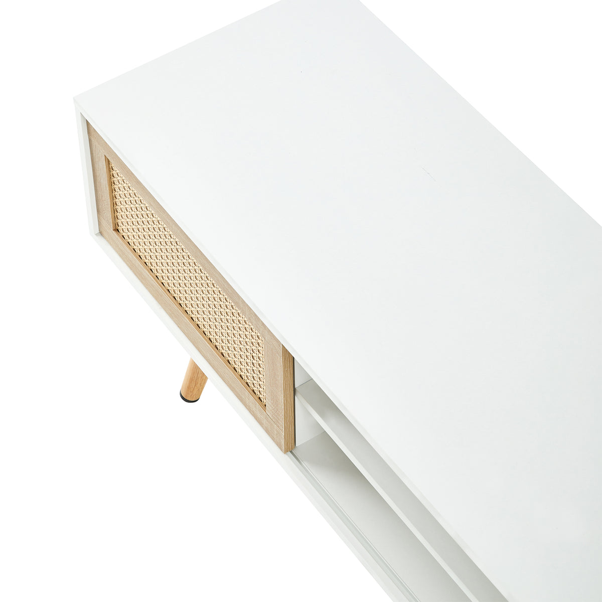 Rattan TV Cabinet with Adjustable Shelves White