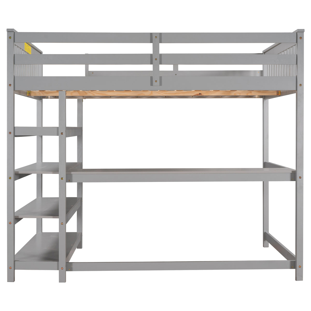 Full-Size Loft Bed with Desk and Drawers Gray