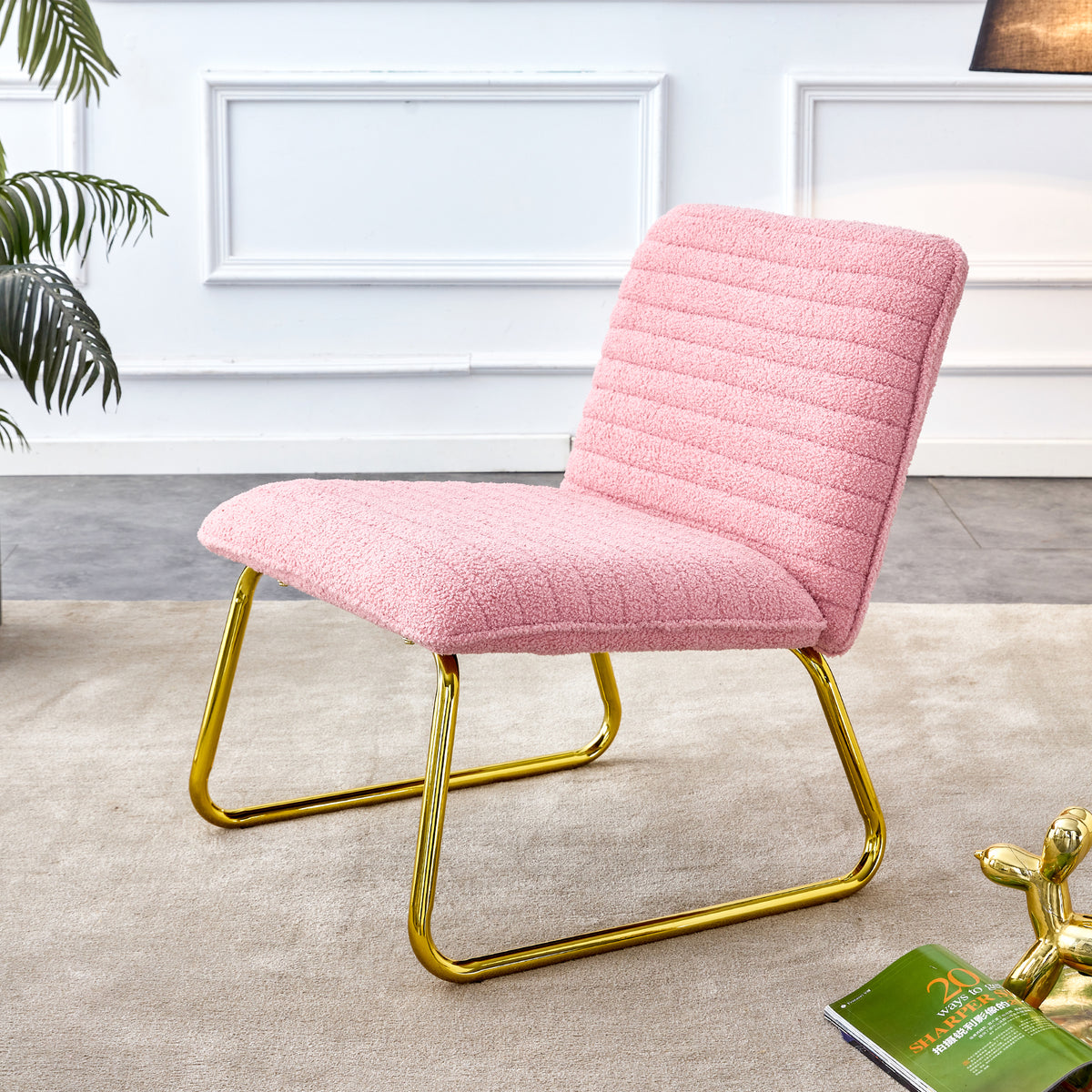 Blush Fabric Accent Chair – Gold Legs