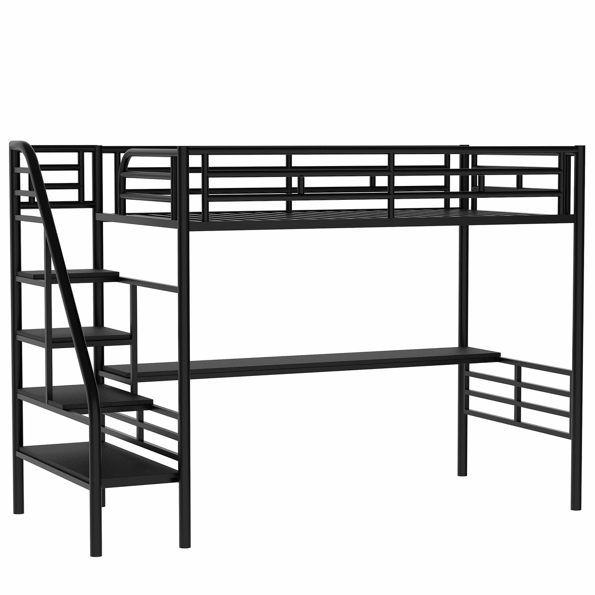 Metal Loft Bed with Desk Gray