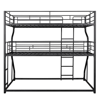 Black Triple Bunk Bed – 3-Tier Space-Saving Metal Frame for Kids & Teens