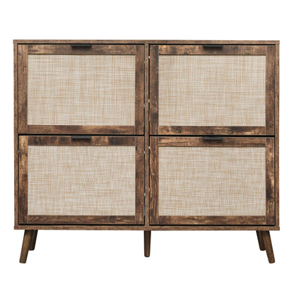 4-Door Freestanding Shoe Cabinet with Storage Shelves