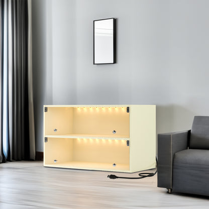 White Glass Shoe Cabinet with RGB LED Lighting