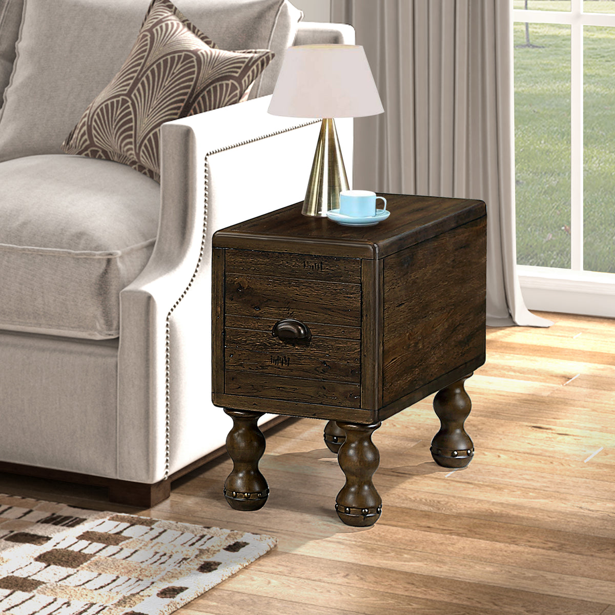 Solid Wood End Table – Espresso Finish with Drawers