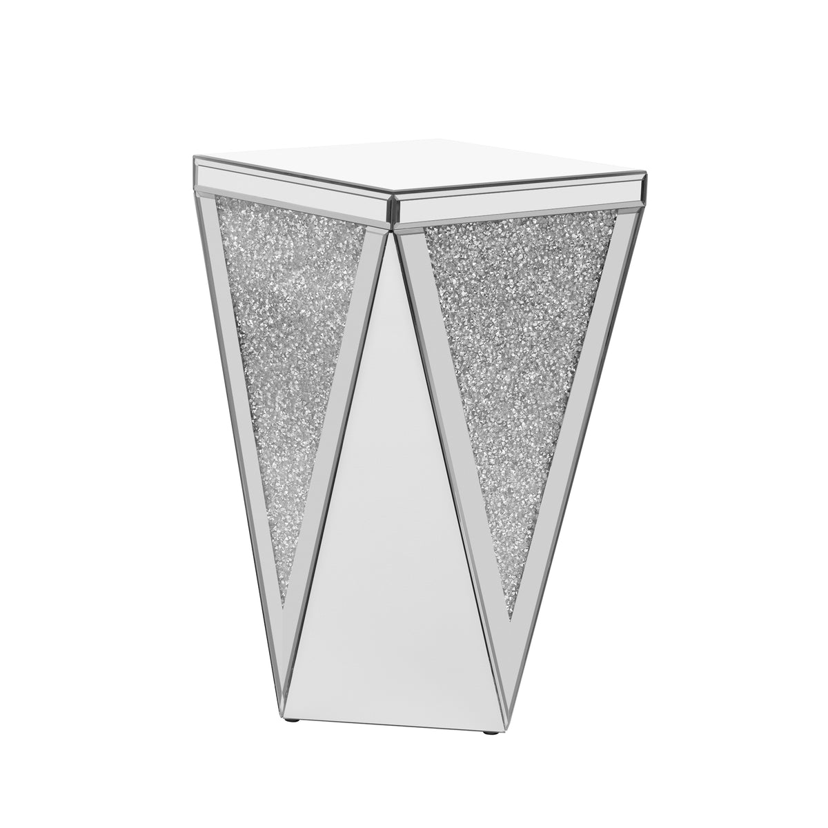 Silver Mirrored End Table with Crushed Diamond Base