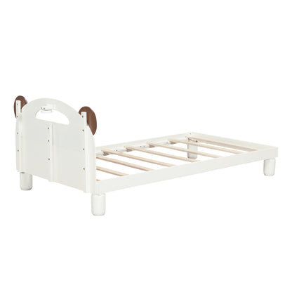 Twin Platform Bed with LED Headboard White