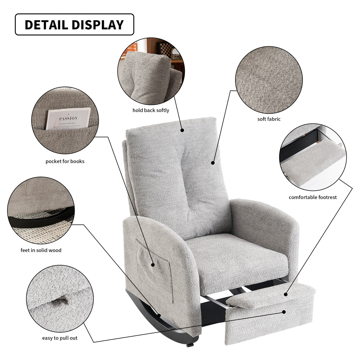 Accent Rocking Chair with Footrest Beige