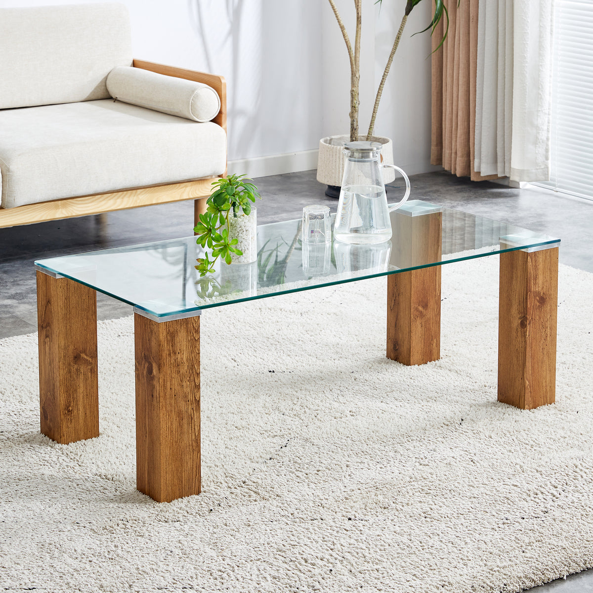 Glass-Top Coffee Table Set of 2 Transparent
