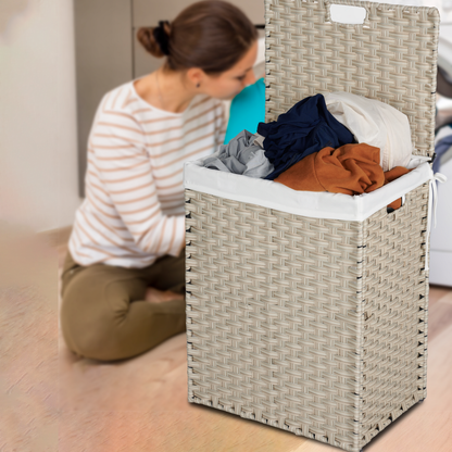 Light Grey Laundry Hamper with Lid and Wheels