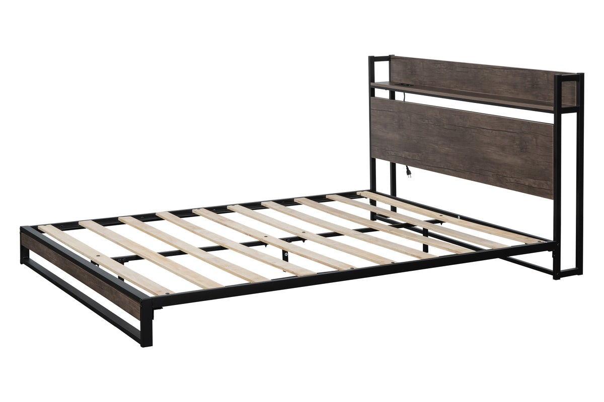 Platform Queen Bed with Storage and Support Frame