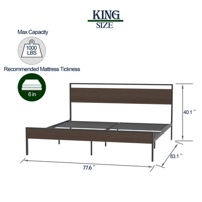Ceres King Metal Bed with Walnut Headboard