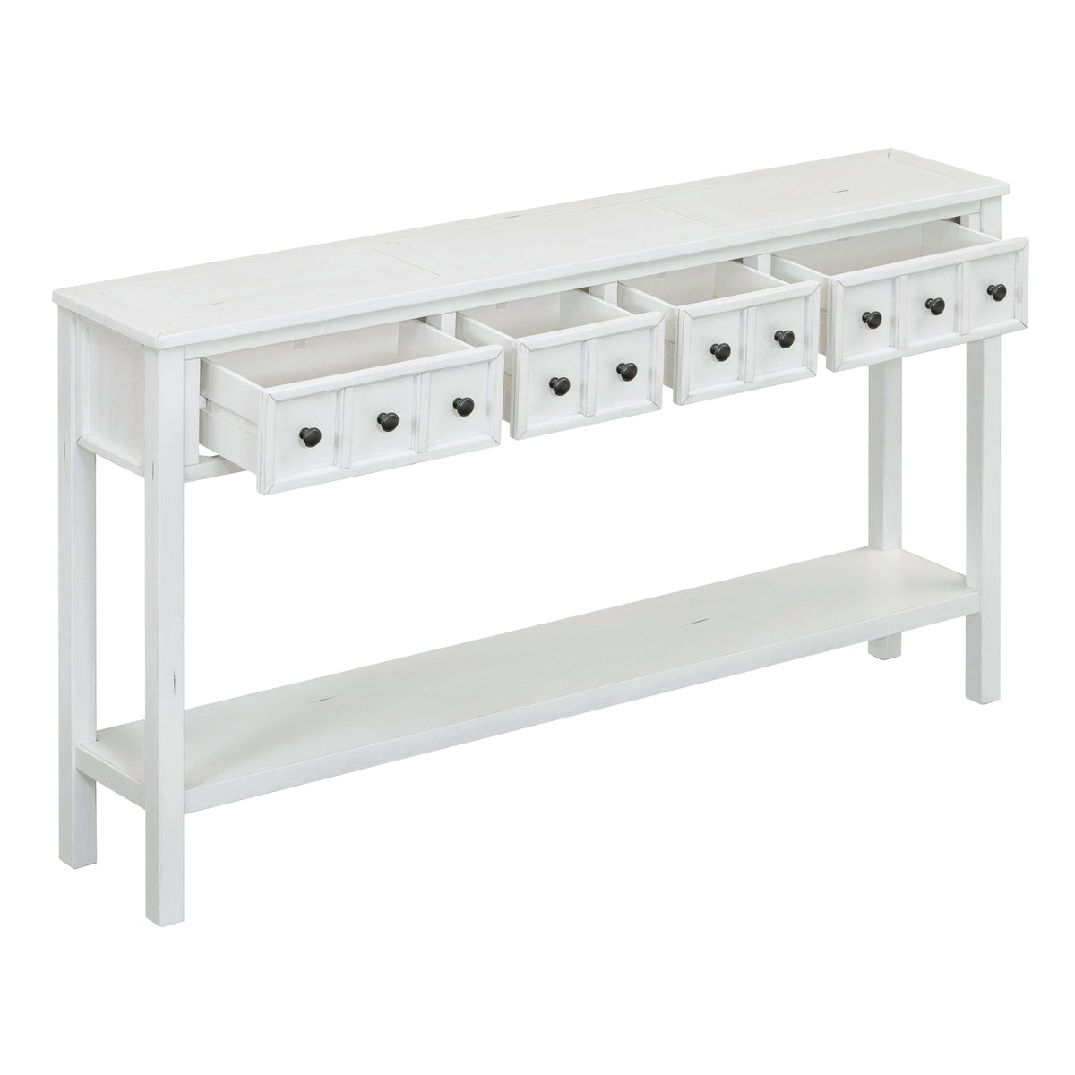 Rustic Entryway Console Table with Drawers Antique White