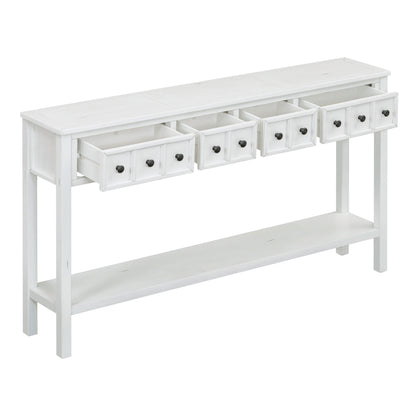 Rustic Entryway Console Table with Drawers Antique White