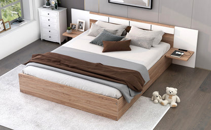 Queen Platform Bed with USB Ports Natural