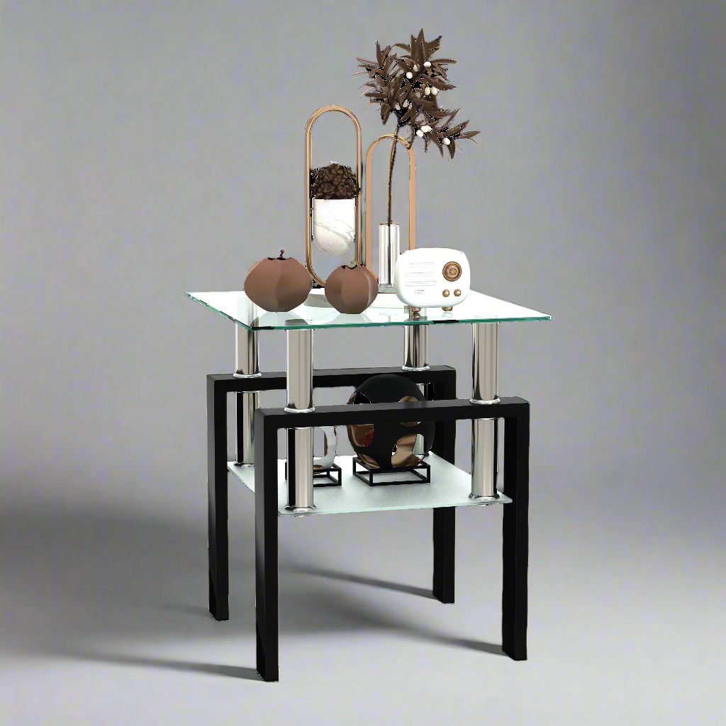 Modern Tempered Glass Coffee Table Black Frame