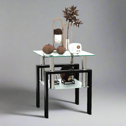 Modern Tempered Glass Coffee Table Black Frame