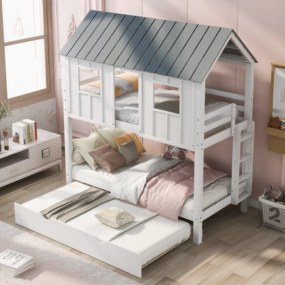 House Bunk Bed with Roof White