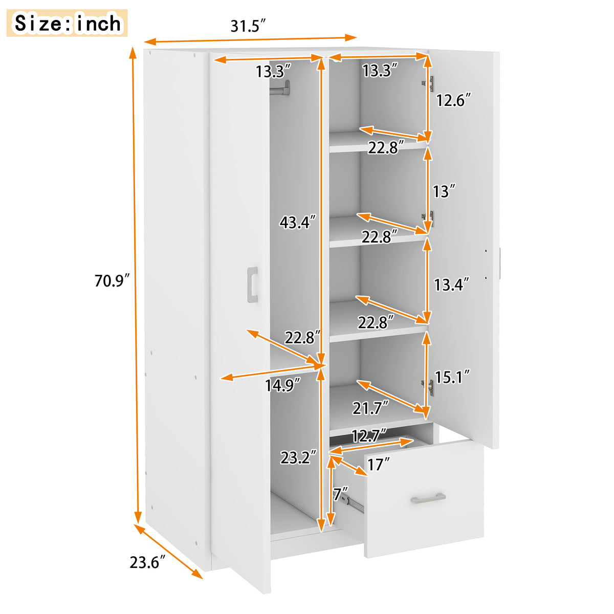 Double Wardrobe with Hanging Rod and Shelves White